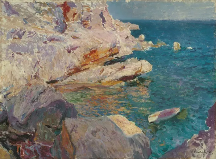 Framed Print : Rocks of Javea and the white boat, 1905. Creator: Sorolla y Bastida, Joaquin (1863-1923) Framed Print : Rocks of Javea and the white boat, 1905. Creator: Sorolla y Bastida, Joaquin (1863-1923)