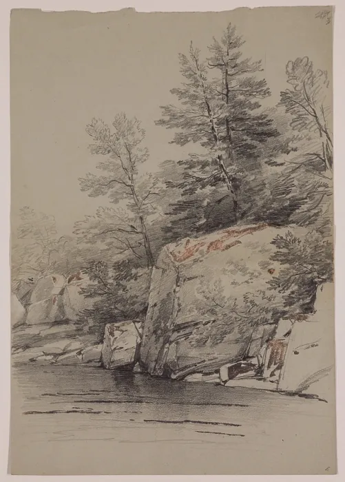 Framed Print : Rocks and Trees near the Water, 19th century. Creator: John William Casilear Framed Print : Rocks and Trees near the Water, 19th century. Creator: John William Casilear