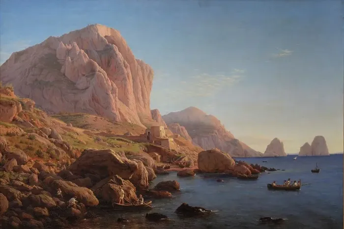 Framed Print : A Rocky Coast, Capri. After Sunrise;Motif from Capri, Soon after Sunrise, 1841-1843. Creator: Christen Købke Framed Print : A Rocky Coast, Capri. After Sunrise;Motif from Capri, Soon after Sunrise, 1841-1843. Creator: Christen Købke