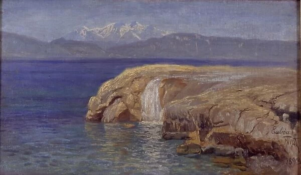 Rocky coast with waterfalls on Euboa, 1893. Creator: Thorvald Niss