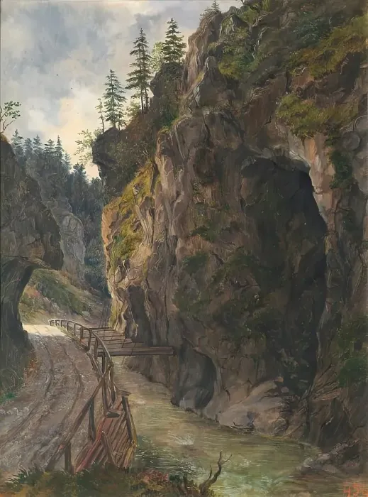 Framed Print : Rocky gorge, undated. Creator: Ludwig Halauska Framed Print : Rocky gorge, undated. Creator: Ludwig Halauska