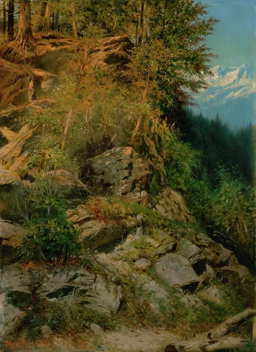 Framed Print : Rocky hillside in a mountain landscape, 1903. Creator: Eduard Majsch Framed Print : Rocky hillside in a mountain landscape, 1903. Creator: Eduard Majsch