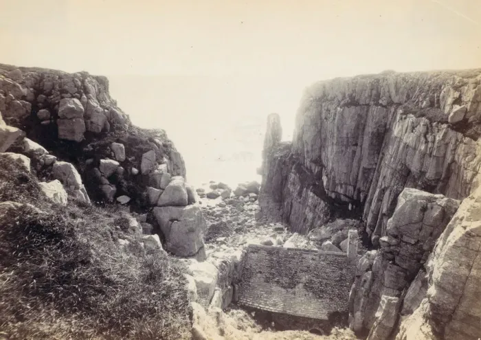 Framed Print : [Rocky Inlet with Seascape], 1870s. Creator: Francis Bedford