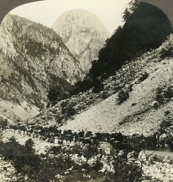 Rocky Jordalsnut (3620 ft. ) from beside the road filled with tourists carts, Norway, c1905