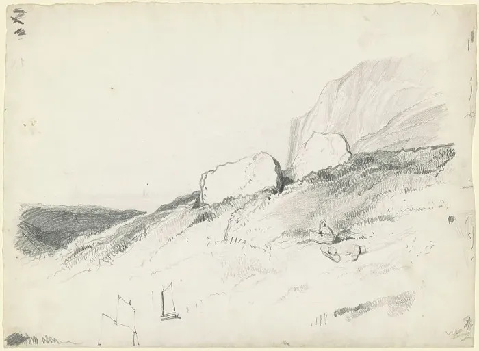 Framed Print : Rocky Landscape, c. 1835-1840. Creator: Seth Wells Cheney Framed Print : Rocky Landscape, c. 1835-1840. Creator: Seth Wells Cheney