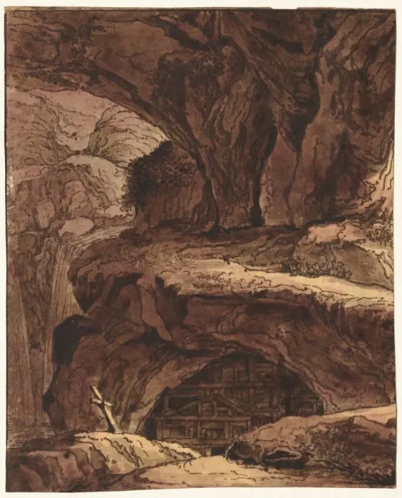 Framed Print : Rocky Landscape with a Cave Chapel, 19th century. Creator: Johann Martin von Rohoden (Flemish Framed Print : Rocky Landscape with a Cave Chapel, 19th century. Creator: Johann Martin von Rohoden (Flemish