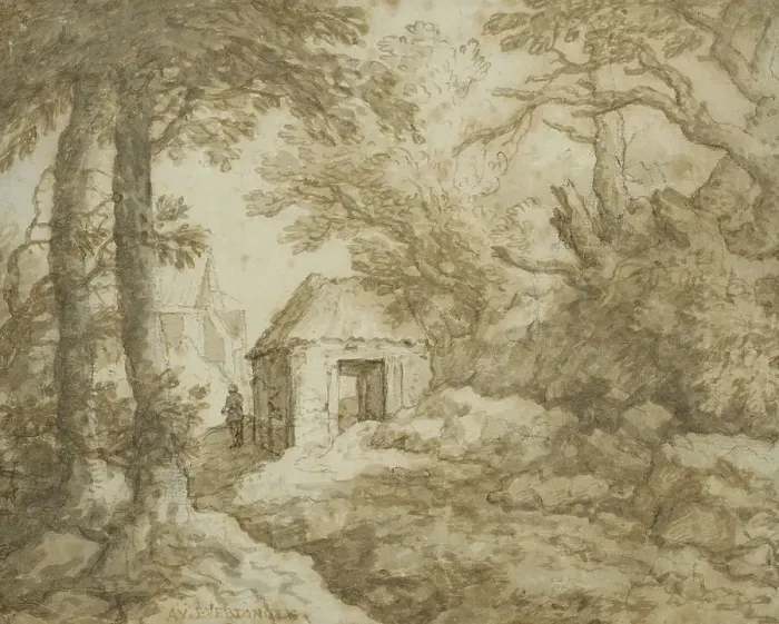 Framed Print : Rocky landscape with cottages. Creator: Allart van Everdingen Framed Print : Rocky landscape with cottages. Creator: Allart van Everdingen