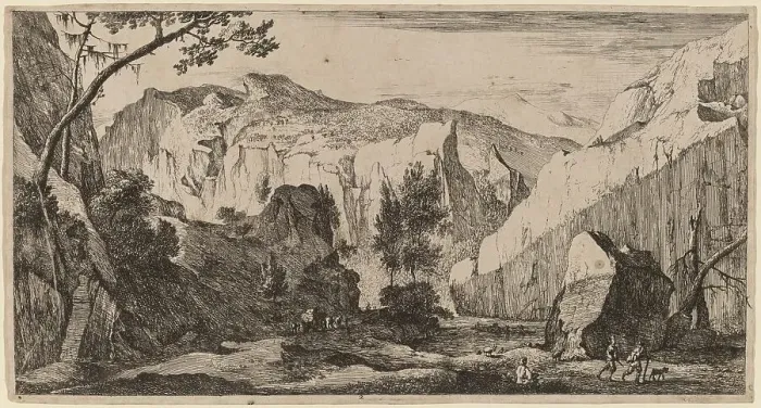 Framed Print : Rocky Landscape: pl.2. Creators: Roelant Roghman, Melchior Küsel Framed Print : Rocky Landscape: pl.2. Creators: Roelant Roghman, Melchior Küsel