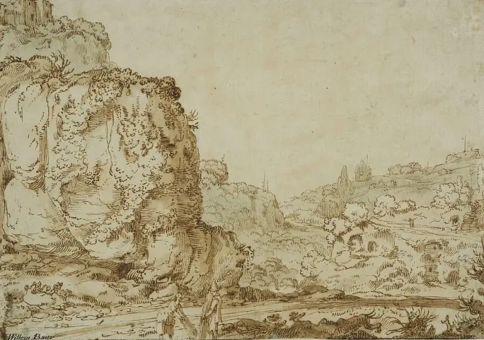 Framed Print : Rocky landscape with ruins and a mountain village. Creator: Jan Symonsz. Pynas Framed Print : Rocky landscape with ruins and a mountain village. Creator: Jan Symonsz. Pynas