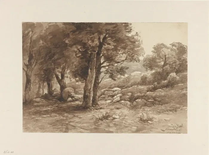Framed Print : Rocky landscape with trees, 1869. Creator: Johannes Gysbert Vogel Framed Print : Rocky landscape with trees, 1869. Creator: Johannes Gysbert Vogel