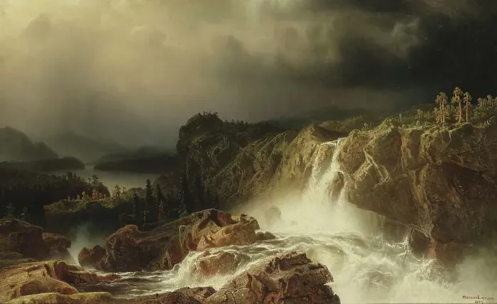 Framed Print : Rocky Landscape with Waterfall, 1859. Creator: Markus Larsson Framed Print : Rocky Landscape with Waterfall, 1859. Creator: Markus Larsson
