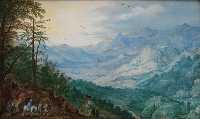 Framed Print : Rocky Landscape;Mountain Landscape with Travellers, 1613-1616. Creators: Joos de Momper, the younger, Jan Brueghel the Elder Framed Print : Rocky Landscape;Mountain Landscape with Travellers, 1613-1616. Creators: Joos de Momper, the younger, Jan Brueghel the Elder