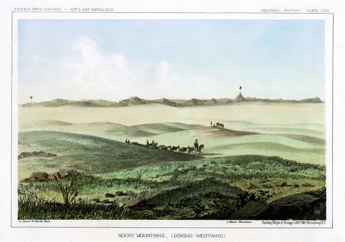 Framed Print : The Rocky Mountains, looking westward, USA, 1856. Artist: John Mix Stanley Framed Print : The Rocky Mountains, looking westward, USA, 1856. Artist: John Mix Stanley