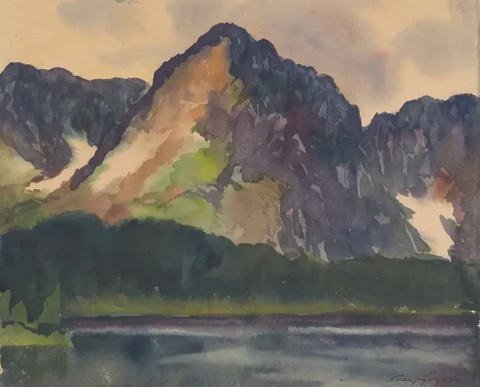Framed Print : Rocky Mountains Above the River, 1930. Creator: Zolo Palugyay Framed Print : Rocky Mountains Above the River, 1930. Creator: Zolo Palugyay