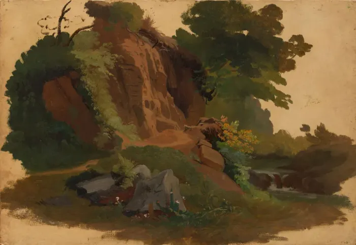 Framed Print : Rocky Outcrop by a Stream in the Roman Campagna, ca. 1835-40. Creator: Johannes Jakob Frey