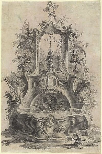Rococo Fountain with Lovers and the Four Elements. Creator: Johann Esaias Nilson