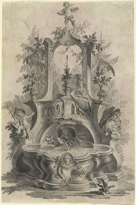 Framed Print : Rococo Fountain with Lovers and the Four Elements. Creator: Johann Esaias Nilson Framed Print : Rococo Fountain with Lovers and the Four Elements. Creator: Johann Esaias Nilson
