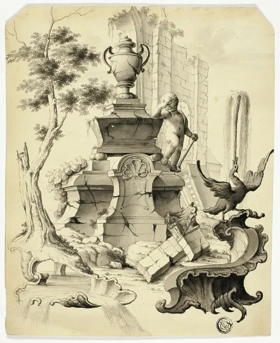 Framed Print : Rococo Tomb in Ruins, 18th century. Creator: Unknown Framed Print : Rococo Tomb in Ruins, 18th century. Creator: Unknown