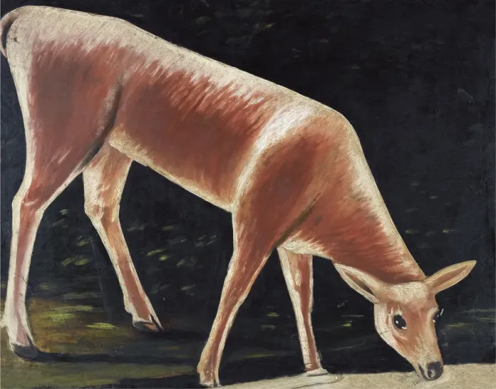 Framed Print : Roe deer drinking. Artist: Pirosmani, Niko (1862-1918) Framed Print : Roe deer drinking. Artist: Pirosmani, Niko (1862-1918)