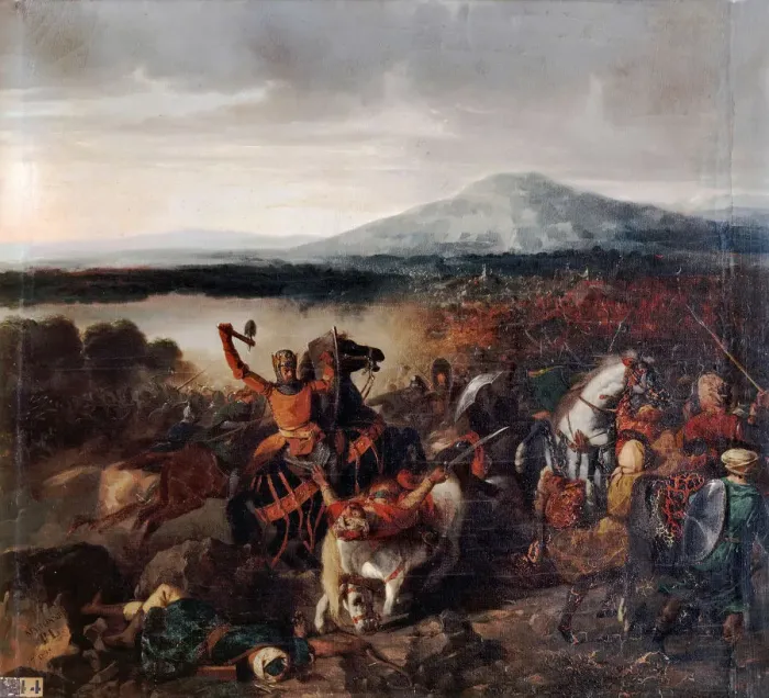 Framed Print : Roger I of Sicily at the Battle of Cerami in 1061. Artist: Lafaye, Prosper (1806-1883) Framed Print : Roger I of Sicily at the Battle of Cerami in 1061. Artist: Lafaye, Prosper (1806-1883)
