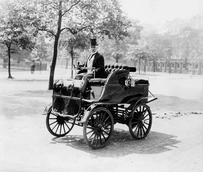 Framed Print : Roger Wallace in his electric car, 1899 Framed Print : Roger Wallace in his electric car, 1899