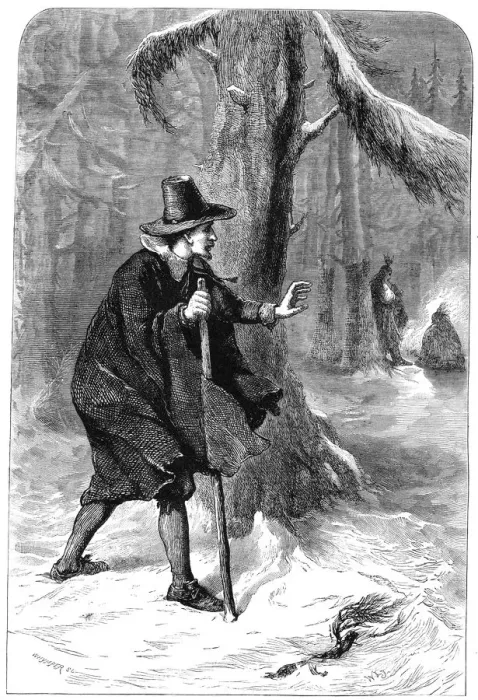 Framed Print : Roger Williams in the forest, America, c1630s (c1880). Artist: Whymper Framed Print : Roger Williams in the forest, America, c1630s (c1880). Artist: Whymper