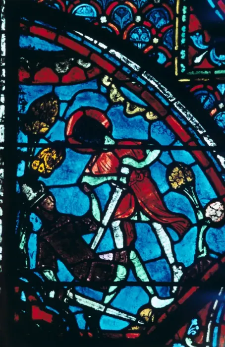 Framed Print : Roland pierces the giant Ferragut in the navel, stained glass, Chartres Cathedral, 1194-1260 Framed Print : Roland pierces the giant Ferragut in the navel, stained glass, Chartres Cathedral, 1194-1260