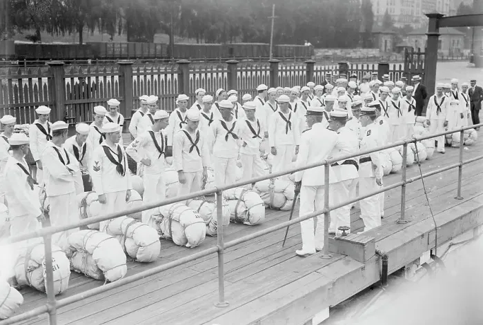Framed Print : Roll Call - Naval Militia, between c1910 and c1915. Creator: Bain News Service