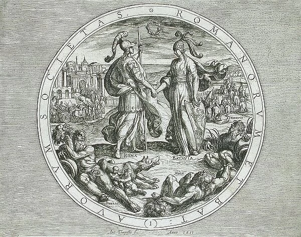 Roma and Batavia, published 1612. Creator: Antonio Tempesta