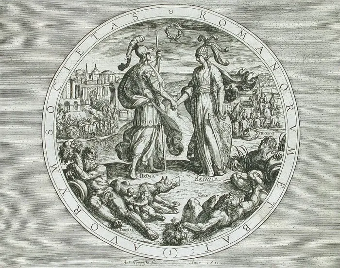 Framed Print : Roma and Batavia, published 1612. Creator: Antonio Tempesta Framed Print : Roma and Batavia, published 1612. Creator: Antonio Tempesta
