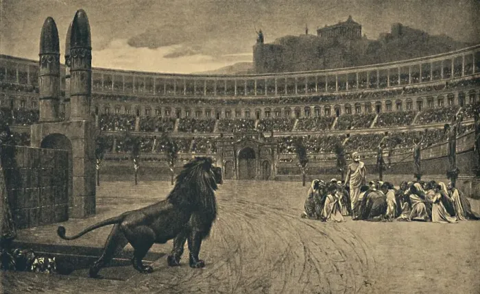 Framed Print : Roma - Circus Maximus - Last prayer of the Christians thrown to the wild animals, 1910 Framed Print : Roma - Circus Maximus - Last prayer of the Christians thrown to the wild animals, 1910