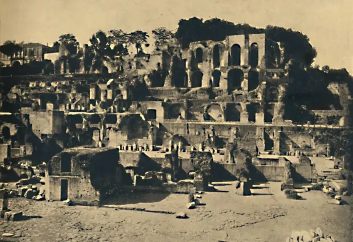 Framed Print : Roma - The Ruins of the house of Caligula towering above the House of the Vestal Virgins, 1910 Framed Print : Roma - The Ruins of the house of Caligula towering above the House of the Vestal Virgins, 1910