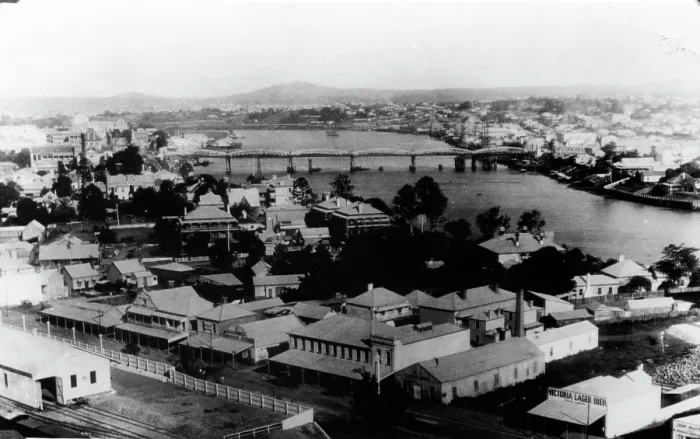 Framed Print : Roma Street between the railway yards and the Brisbane River, 1897. Creator: Unknown Framed Print : Roma Street between the railway yards and the Brisbane River, 1897. Creator: Unknown