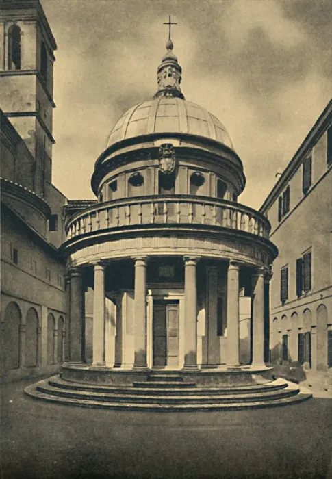 Framed Print : Roma - Temple by Bramante in the Cloisters of S. Pietro in Montorio on the Janiculum Hill, 1910. Artists: Unknown, Donato Bramante Framed Print : Roma - Temple by Bramante in the Cloisters of S. Pietro in Montorio on the Janiculum Hill, 1910. Artists: Unknown, Donato Bramante