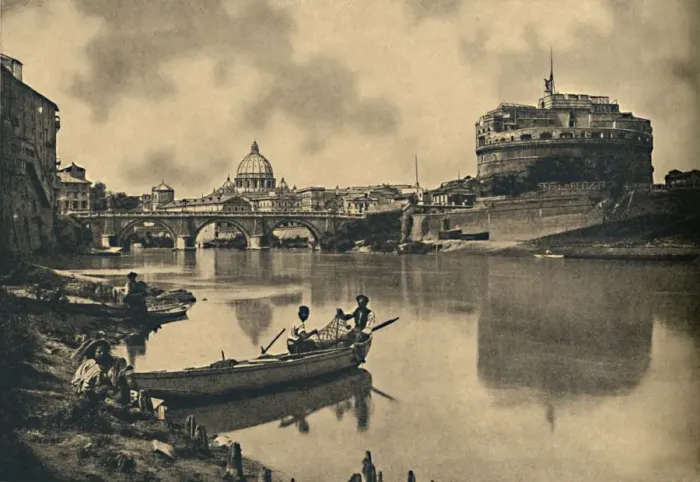 Framed Print : Roma - The Tiber - Castle and Bridge of S. Angelo. Dome of St. Peter s, 1910
