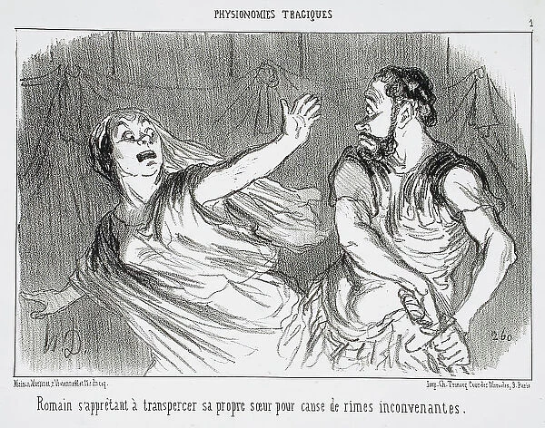 Romain s'apprêtant à transpercer sa propre soeur... 1852. Creator: Honore Daumier