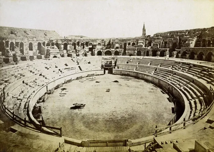 Framed Print : Roman amphitheatre, Nimes, France, late 19th or early 20th century Framed Print : Roman amphitheatre, Nimes, France, late 19th or early 20th century