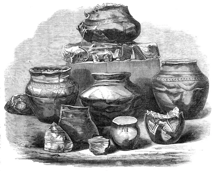 Framed Print : Roman antiquities found at King's Newton, Melbourne, Derbyshire, 1868. Creator: Unknown Framed Print : Roman antiquities found at King's Newton, Melbourne, Derbyshire, 1868. Creator: Unknown