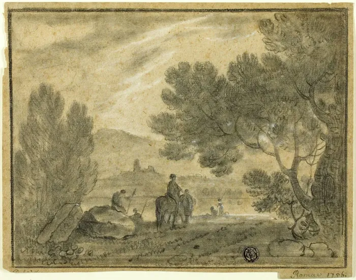 Framed Print : Roman Campagna with Figures, 1756. Creator: Richard Wilson Framed Print : Roman Campagna with Figures, 1756. Creator: Richard Wilson