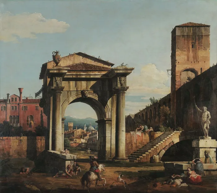 Framed Print : Roman Capriccio with City Gate and Tower, 1740s. Creator: Bellotto, Bernardo (1720-1780) Framed Print : Roman Capriccio with City Gate and Tower, 1740s. Creator: Bellotto, Bernardo (1720-1780)