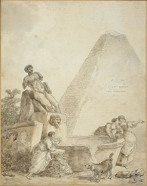 A Roman Capriccio with the Pyramid of Gaius Cestius, 1781 or later. Creator: Hubert Robert