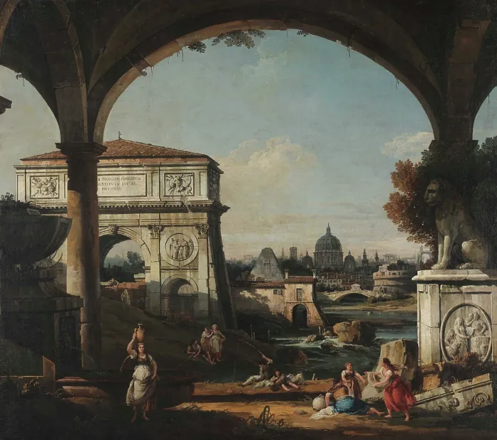Framed Print : Roman Capriccio With Triumphal Arch, 1740s. Creator: Bellotto, Bernardo (1720-1780) Framed Print : Roman Capriccio With Triumphal Arch, 1740s. Creator: Bellotto, Bernardo (1720-1780)