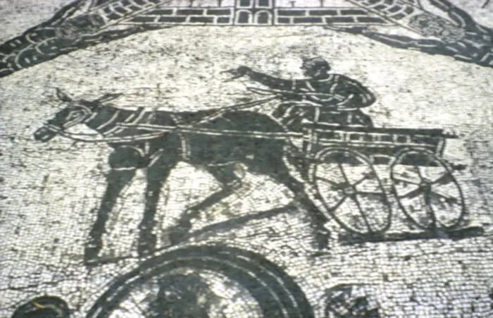 Framed Print : Roman cart, mosaic from the frigidarium, Ostia, Italy, c150 Framed Print : Roman cart, mosaic from the frigidarium, Ostia, Italy, c150