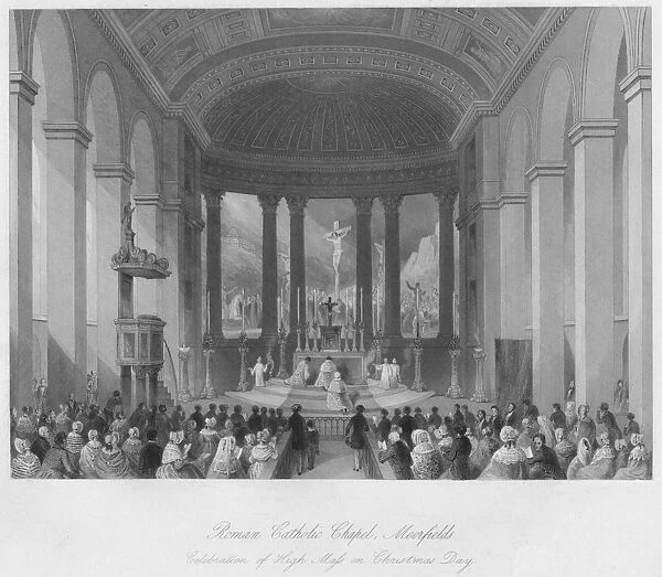 Roman Catholic Chapel, Moorfields. Celebration of High Mass on Christmas Day, c1841. Artist: Henry Melville