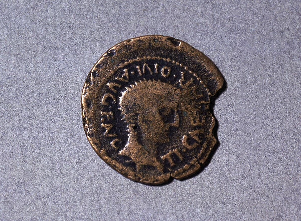Roman coin from the first half of the first century AC, with a head facing right