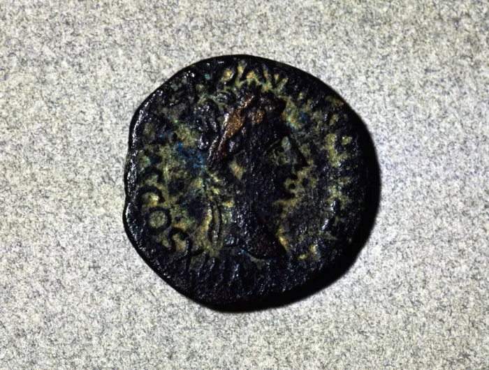 Framed Print : Roman coin of the first half of the first century bC, with a crown head facing right Framed Print : Roman coin of the first half of the first century bC, with a crown head facing right