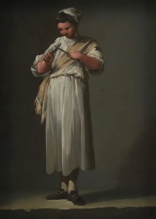 Framed Print : A Roman Cook´s Boy Sharpening a Knife, 1750. Creator: Jean Barbault Framed Print : A Roman Cook´s Boy Sharpening a Knife, 1750. Creator: Jean Barbault
