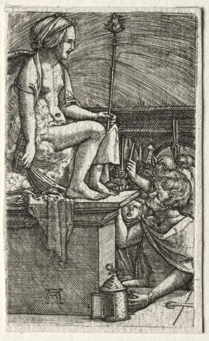 Framed Print : The Roman Courtesan or The Revenge of the Sorcerer Virgil, 1520-1526. Creator: Albrecht Altdorfer Framed Print : The Roman Courtesan or The Revenge of the Sorcerer Virgil, 1520-1526. Creator: Albrecht Altdorfer