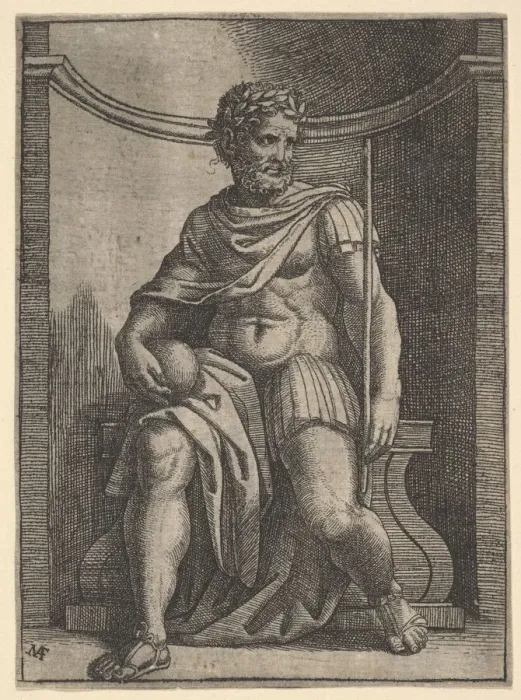 Framed Print : A Roman emperor sitting in a niche holding a globe and sceptre and looking to his... ca Framed Print : A Roman emperor sitting in a niche holding a globe and sceptre and looking to his... ca