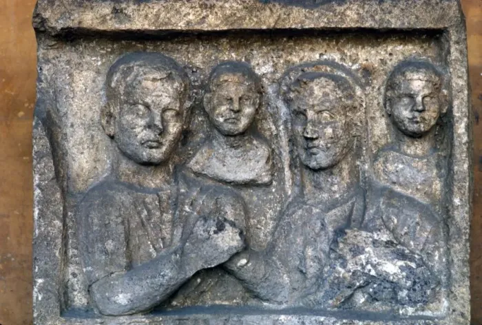 Framed Print : Roman Family on a grave-slab Framed Print : Roman Family on a grave-slab